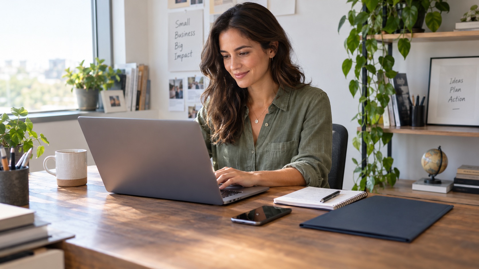 New business founder completing an organized registration step on a laptop at a desk.